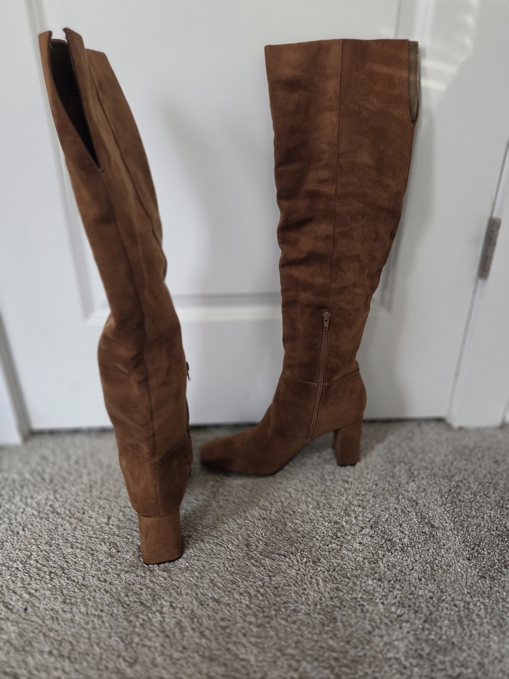 Women's Over-the-Knee Suede Block Heel Boots - Brown
